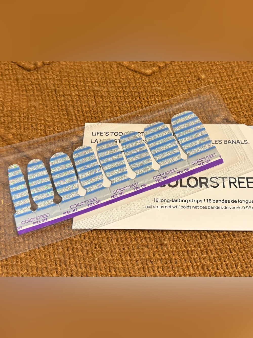 Color Street Blue & Silver Glitter Stripe Nail Strips